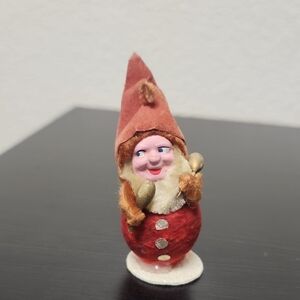 Putz Elf Ornament Mica Spun Cotton 1950s Celluloid Face